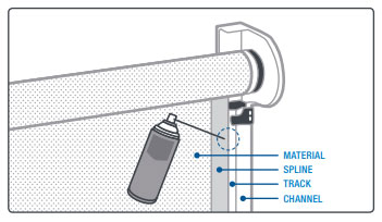 Diagram showing how to spray WD40 on Ziptrak blinds