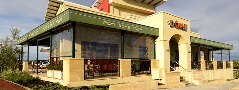 Clear outdoor blinds at Dome Cafe in Perth