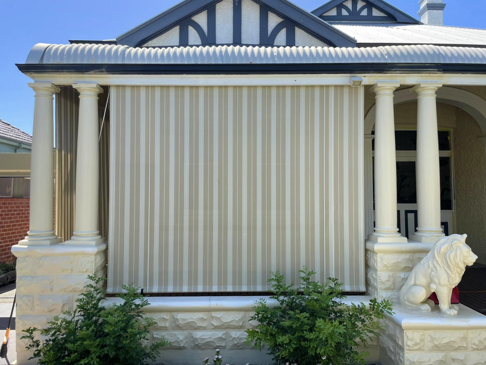 Striped verandah blind on a Perth heritage home